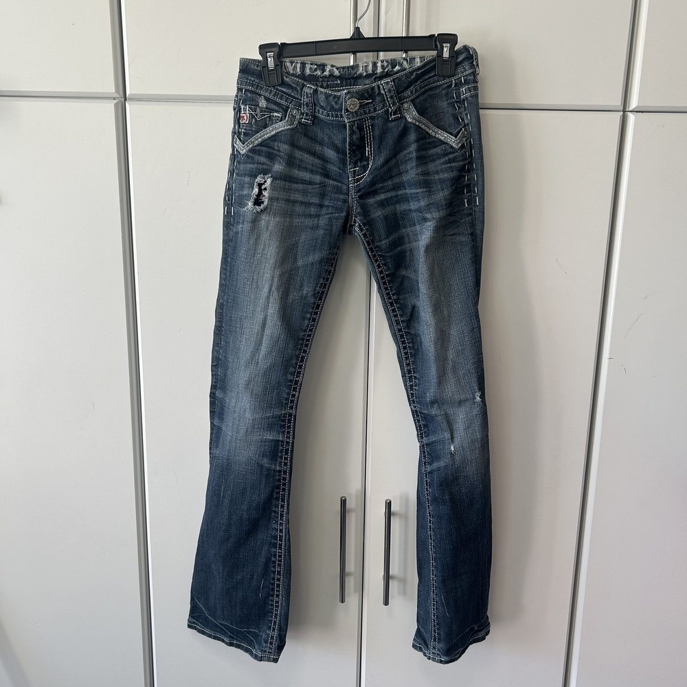 BKE St Louis Easy Bootcut Jeans Womens 27x32 Dark Wash Distressed B710